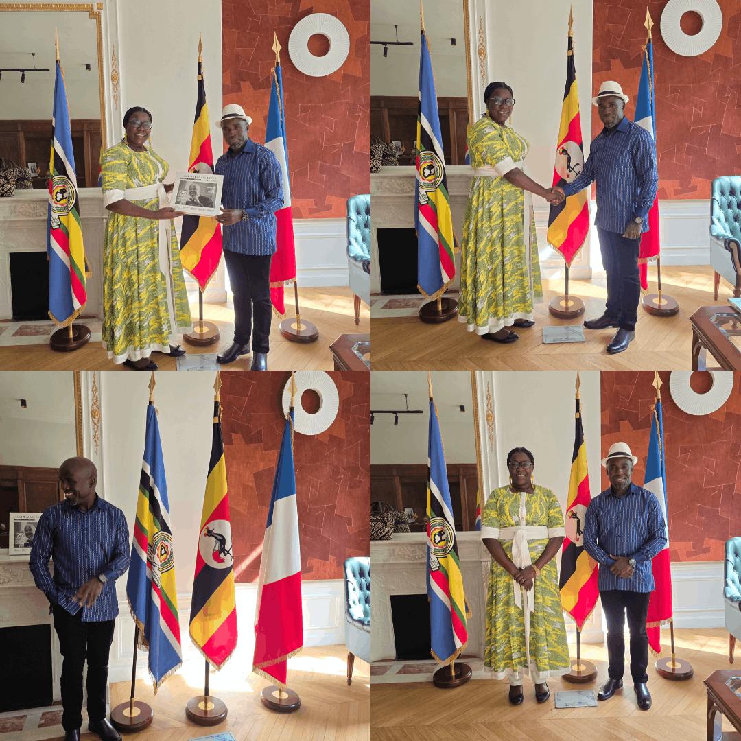 Dr. Tendo Ronex Kisembo Pays Courtesy Call on Uganda's Ambassador to France, Portugal, and Spain in Paris Doreen Amule